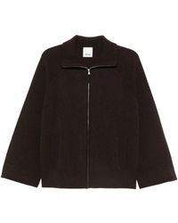 Allude - Truien & Vesten ,Bruin ,Funnel Neck Zip Cardigan - Lyst