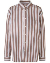 Samsøe & Samsøe - Overhemden ,Bruin ,Katoen Bruin Gestreept Katoenen Oversized Overhemd - Lyst