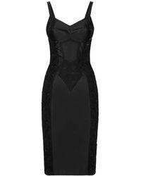 Dolce & Gabbana - Kleedjes ,Zwart ,Elegante Zwarte Jurk Met Kantdetail - Lyst