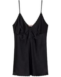 Twinset - Zwarte Bloemen Geborduurde V-Hals Top - Lyst