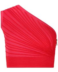 Balmain - Tiefrosa Gerafftes One-Shoulder Top - Lyst