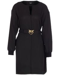Pinko - Elegante Zwarte Zijde & Nylon Jurk - Lyst