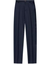 Versace - Broeken ,Blauw ,Wol Wollen Broek Met Vouw - Lyst