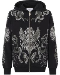 Philipp Plein - Hoodies & Sweatvesten ,Zwart ,Katoen Zip Hoodie Tattoo Stones - Lyst