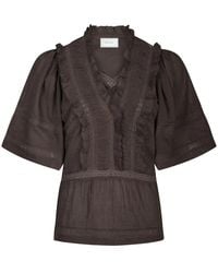 Neo Noir - Overhemden ,Bruin ,Katoen Bruine Voile Top Met Lintdetails - Lyst