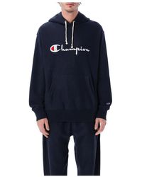 Champion - Hoodies & Sweatvesten ,Blauw ,Katoen Reverse Weave Logo Hoodie - Lyst