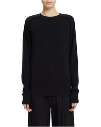 Ann Demeulemeester - Zwarte Crew Neck Sweater Met Armgatdetail - Lyst