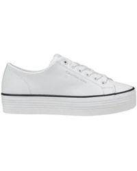 Calvin Klein - Zwarte En Witte Leren Platform Sneakers - Lyst