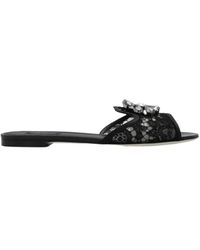 Dolce & Gabbana - Slippers In Lace With Crystals - Lyst
