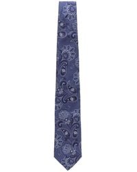 Etro - Accessoires ,Blauw ,Leer Lange Zijden Stropdas - Lyst