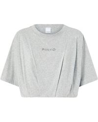 Pinko - Tops ,Grijs ,Katoen Grijze T-Shirt Voor Informele Uitstapjes - Lyst