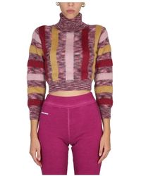 DSquared² - Truien & Vesten ,Veelkleurig ,Wol Striped Crop Turtleneck - Lyst