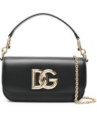 Dolce & Gabbana - Borsa a tracolla in pelle nera con dettaglio logo - Lyst