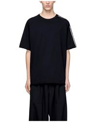 adidas - Fitness ,Zwart ,Katoen Raw Edge 3-Stripes T-Shirt Met Korte Mouwen - Lyst
