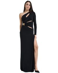 Elisabetta Franchi - Kleedjes ,Zwart ,Leer Lange Jurk Met Één Schouder En Cut-Out - Lyst
