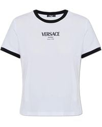 Versace - Tops ,Wit ,Katoen Stretch Viscose-Jersey T-Shirt - Lyst