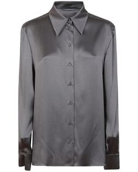 Alberta Ferretti - Overhemden ,Grijs ,Satijn Zijden Grijze Blouse Puntkraag - Lyst