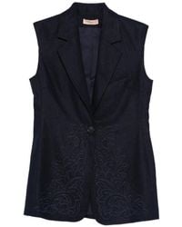 Twinset - Jassen ,Blauw ,Polyester Floral Sleeveless Jacket - Lyst