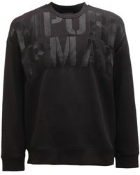 Emporio Armani - Schwarzer double jersey sweatshirt mit besticktem maxi logo - Lyst