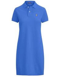 Ralph Lauren - Vestido polo azul con logo pony naranja - Lyst