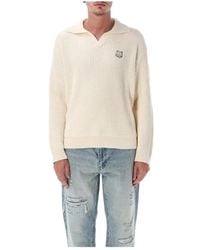 Maison Kitsuné - Fox Head Baumwoll Rippstrick Poloshirt Pullover - Lyst