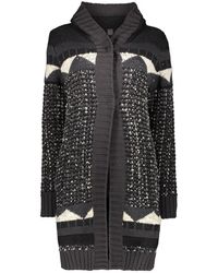 Lorena Antoniazzi - Truien & Vesten ,Grijs ,Wol Gebreid Wollen Vest Met Capuchon En Kralen - Lyst