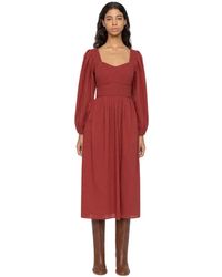 Sea - Kleedjes ,Rood ,Katoen Hartvormige Halslijn Lange Pofmouw Smocked Jurk - Lyst
