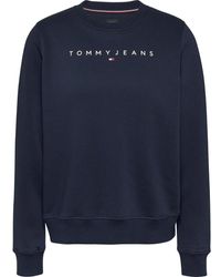 Tommy Hilfiger - Hoodies & Sweatvesten ,Blauw ,Katoen Blauwe Trui Met Minimaal Logo - Lyst