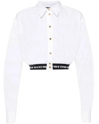 Versace - Camicia bianca con fondo elastico nero e logo stampato - Lyst