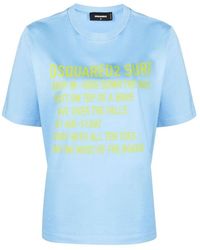 DSquared² - Tops ,Blauw ,Katoen T-Shirt Met Korte Mouwen - Lyst