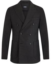 HUGO - Jassen ,Zwart ,Wol Double-Breasted Wollen Jas - Lyst