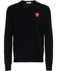 COMME DES GARÇONS PLAY - Truien & Vesten ,Zwart ,Wol V-Neck Trui - Lyst