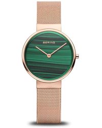 Bering - Accessoires ,Geel ,Klassiek Horloge Roségoud Groene Malachiet Wijzerplaat 14531-368 - Lyst