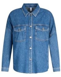 Liu Jo - Denim En Strass Overshirt Met Franje Zoom - Lyst