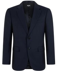BOSS - Jassen ,Blauw ,Wol Enkelrijelige Wollen Jas - Lyst