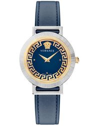 Versace - Accessoires ,Grijs ,Chic Leren Horloge Blauw Goud - Lyst