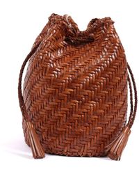 Dragon Diffusion - Tassen ,Bruin ,Leer Pom Pom Double Jump Bucket Bag - Lyst