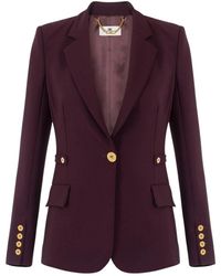 Elisabetta Franchi - Strukturierter Leichter Crepe-Blazer Mit Logodetails - Lyst