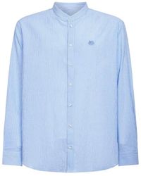 Etro - Overhemden ,Blauw ,Katoen Gestreept Overhemd Met Logo-Borduursel - Lyst