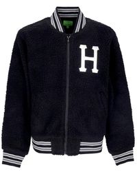 Huf - Schwarze Sherpa Varsity Jacke Mit Reißverschluss - Lyst