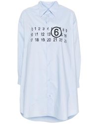 MM6 by Maison Martin Margiela - Vestido de algodón azul claro con estampado de logotipo - Lyst