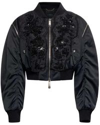 John Richmond - Jassen ,Zwart ,Polyester Bomber Corto Con Maniche Arricciate - Lyst