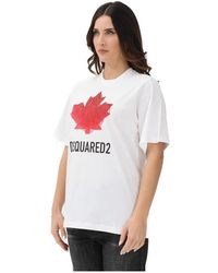 DSquared² - Tops ,Wit ,T-Shirt Met Korte Mouwen En Reliëf Van Een Esdoornblad - Lyst