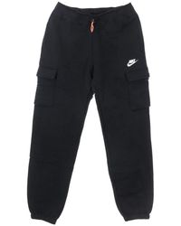 Nike - Fitness ,Zwart ,Katoen Fleece Cargo Broek Zwart/Wit - Lyst