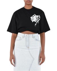 MSGM - T-shirt cropped in cotone - Lyst