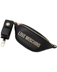 Love Moschino - Borsa nera a mano con logo lettering in metallo dorato nella parte anteriore - Lyst