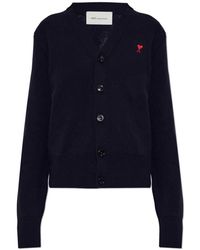 Ami Paris - Wol Cardigan Met Geborduurd Logo - Lyst