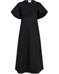 Neo Noir - Kleedjes ,Zwart ,Katoen Zwarte Poplin Jurk Met Gedrapeerde Details - Lyst
