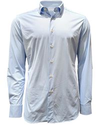 Xacus - Overhemden ,Blauw ,Leer Gemoderniseerd Frans Kraag Herenoverhemd - Lyst