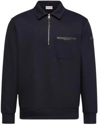 Moncler - Moncler Sudadera De Mezcla De Algodón Con Media Cremallera Y Logotipo De Piel, Hombre, Talla - Lyst